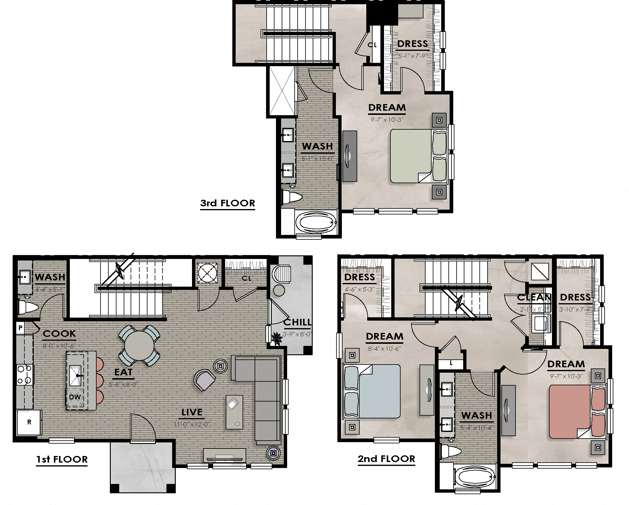 Floor plan for 3 beds, 2 baths, 1880 sqft
